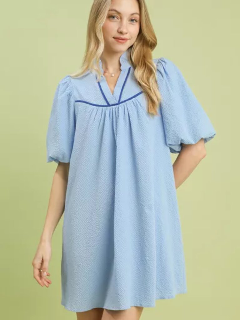 Umgee Seersucker Puff Sleeve Dress